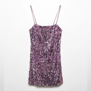 MANGO SEMI-TRANSPARENT SHORT SEQUIN DRESS IN LILAC